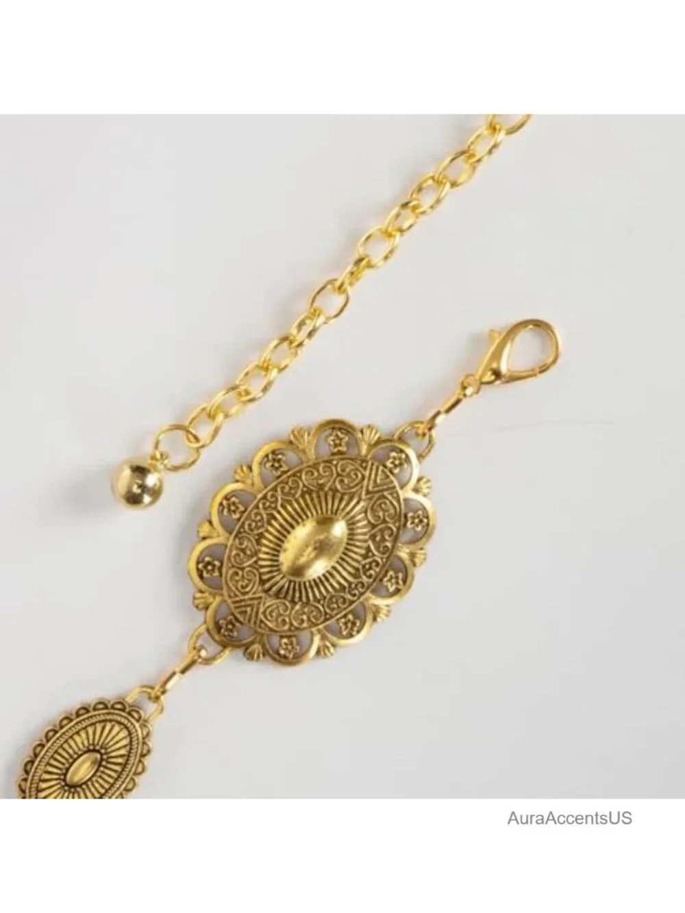 Western Concho Chain Belt - Fashion Gold Metal Waist Belt for Dresses Jeans